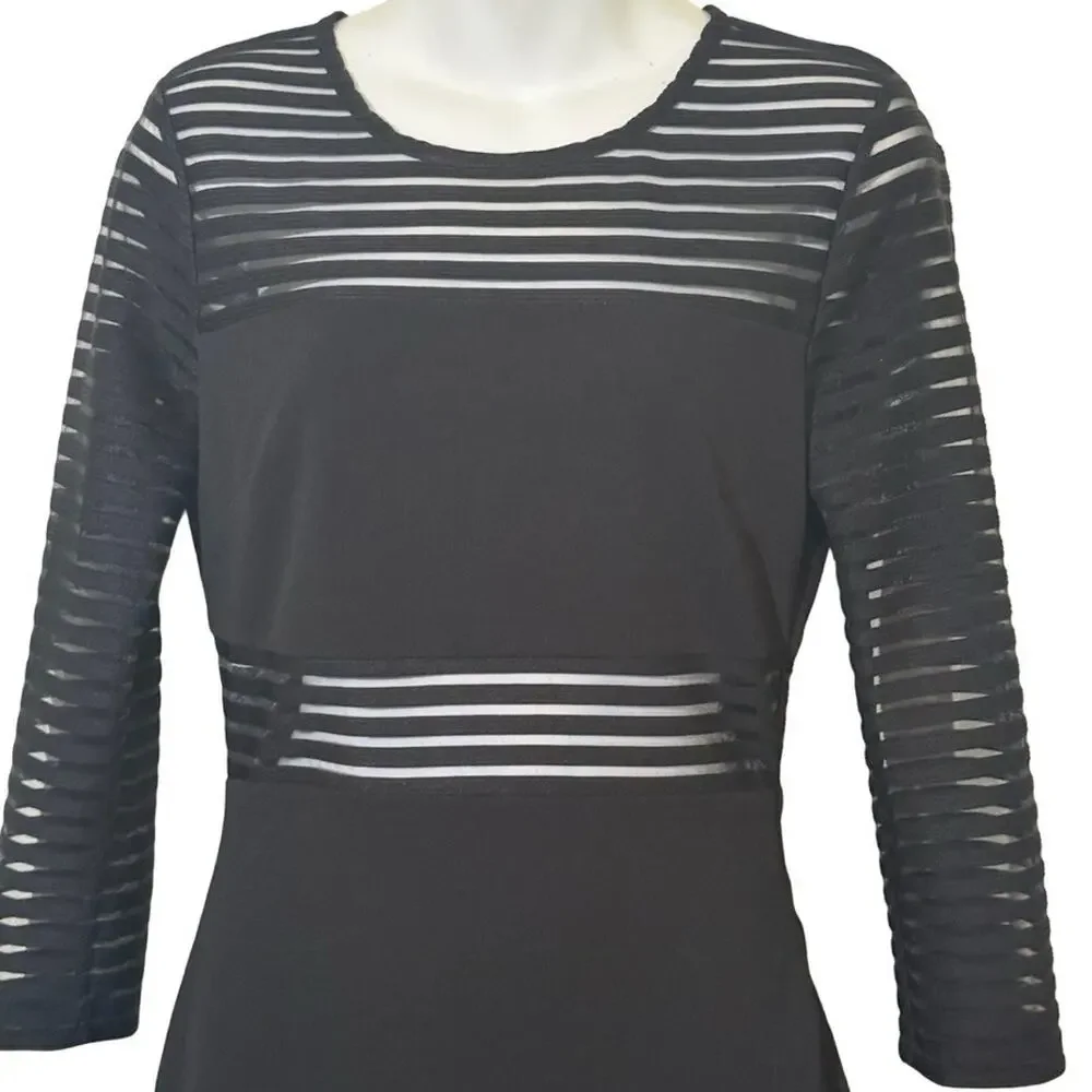 Lulus Perfect Mesh Black Bodycon Stretch Mini Dress 3/4 Sleeve Party LBD sz M